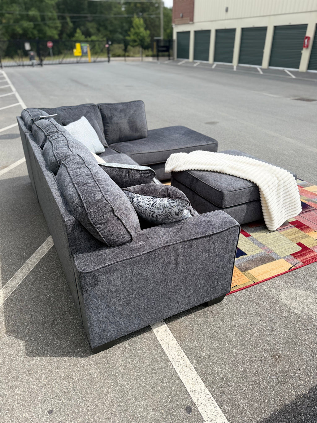 Ashley Altari sectional in Slate, right chaise, side view