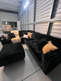 Upgraded corduroy sectional in Black, full view