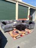 XL corduroy U-shape sectional in Gunmetal Grey, full view