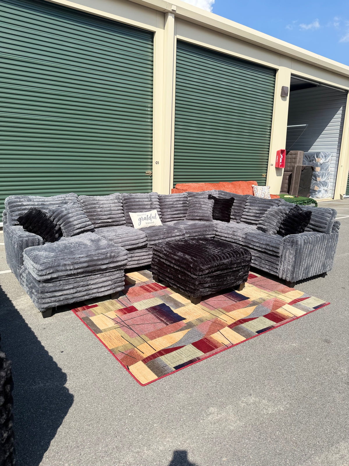 XL corduroy U-shape sectional in Gunmetal Grey, full view