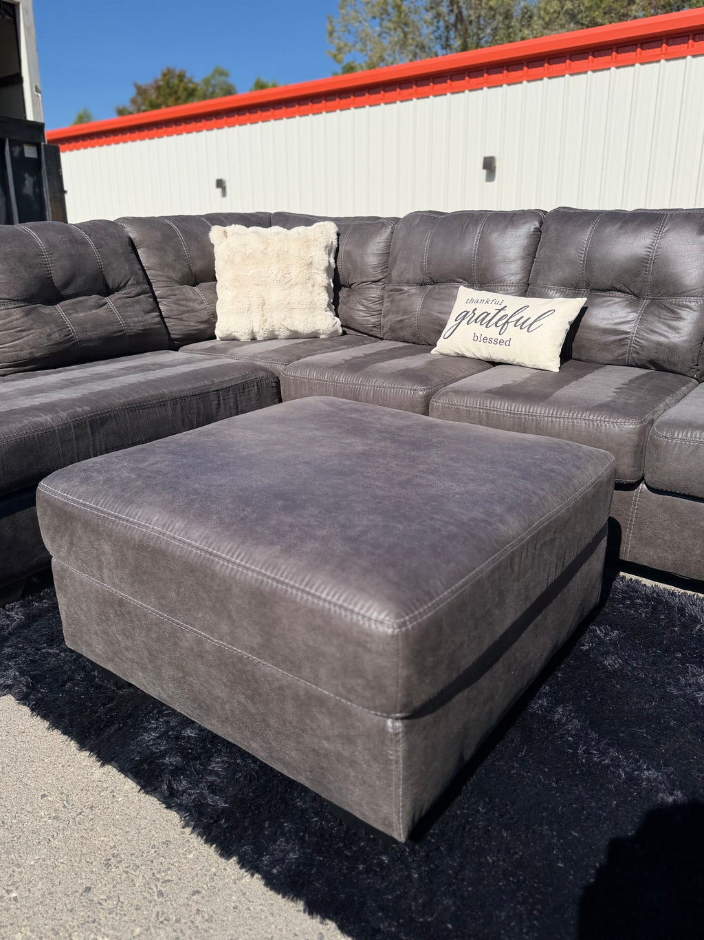 Ashley Faux-Leather Sectional with Ottoman, photo 6