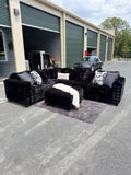 Waffle corduroy sectional in Black, full view