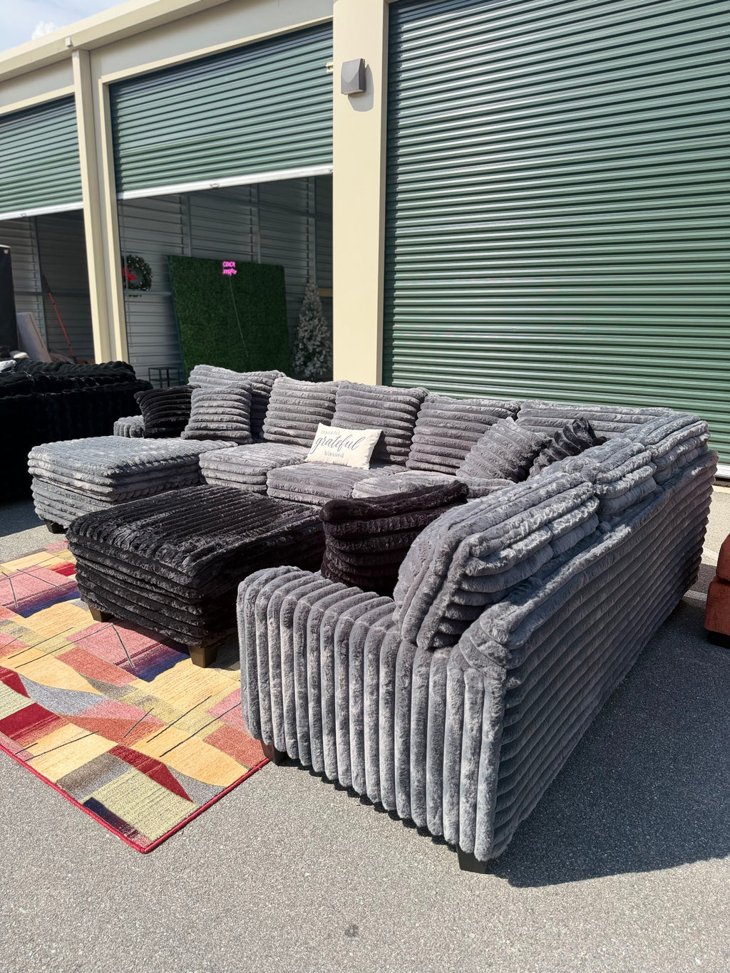 XL corduroy U-shape sectional in Gunmetal Grey