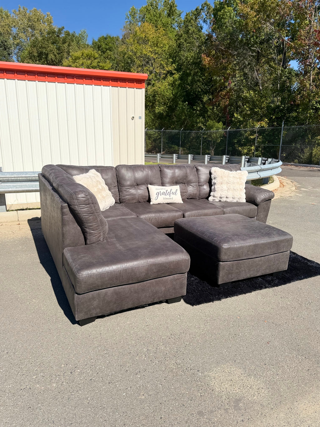 Ashley Faux-Leather Sectional with Ottoman, photo 7