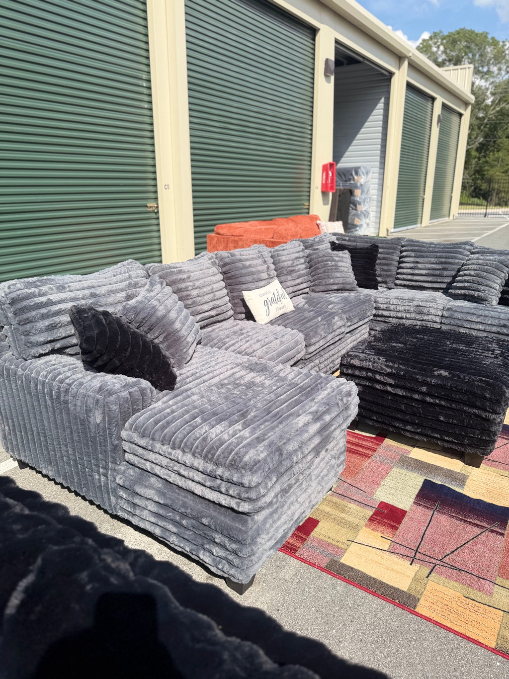 XL corduroy U-shape sectional in Gunmetal Grey, chaise view