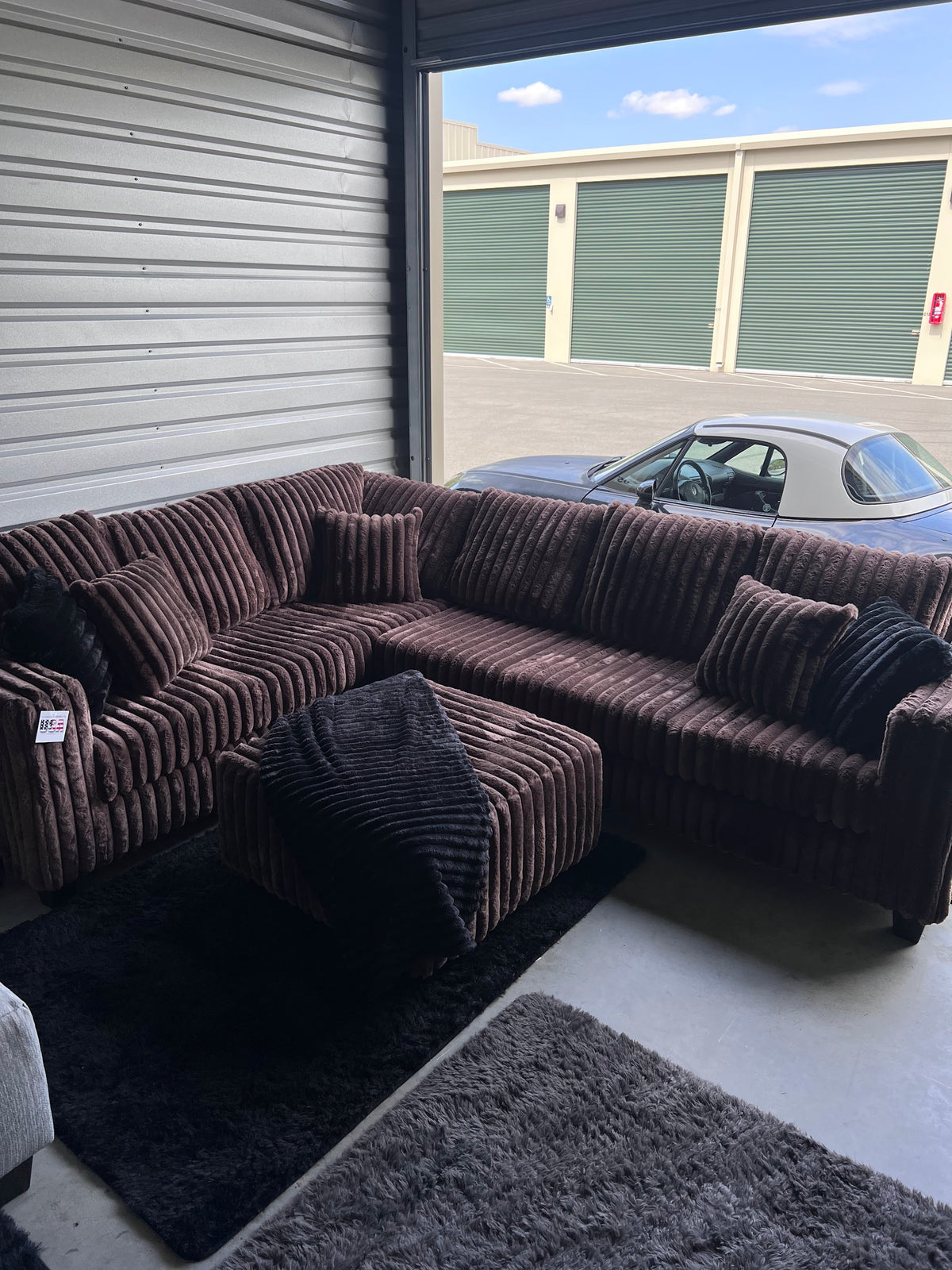 Upgraded corduroy sectional in Chocolate, full view