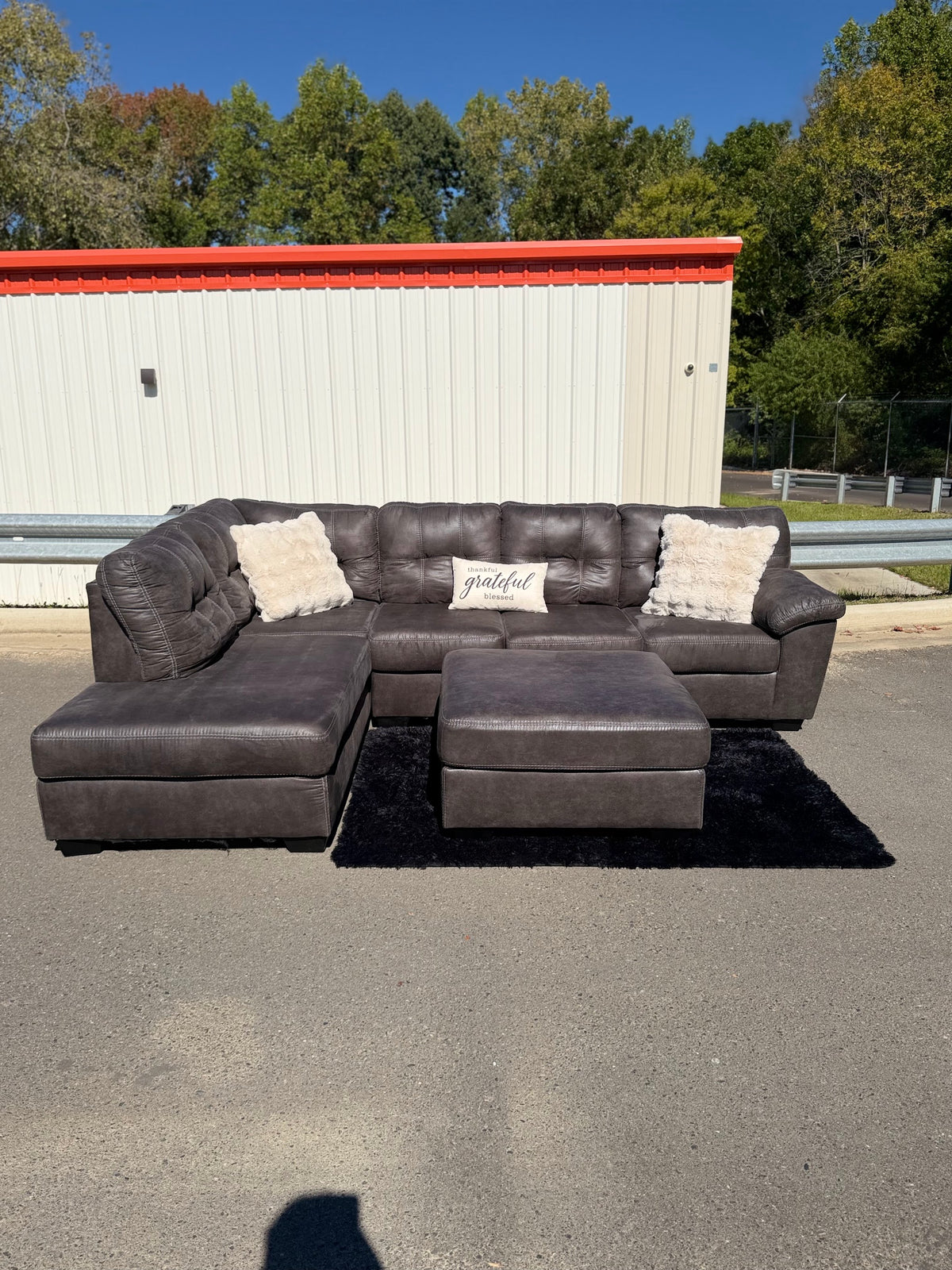 Ashley Faux-Leather Sectional with Ottoman, photo 5