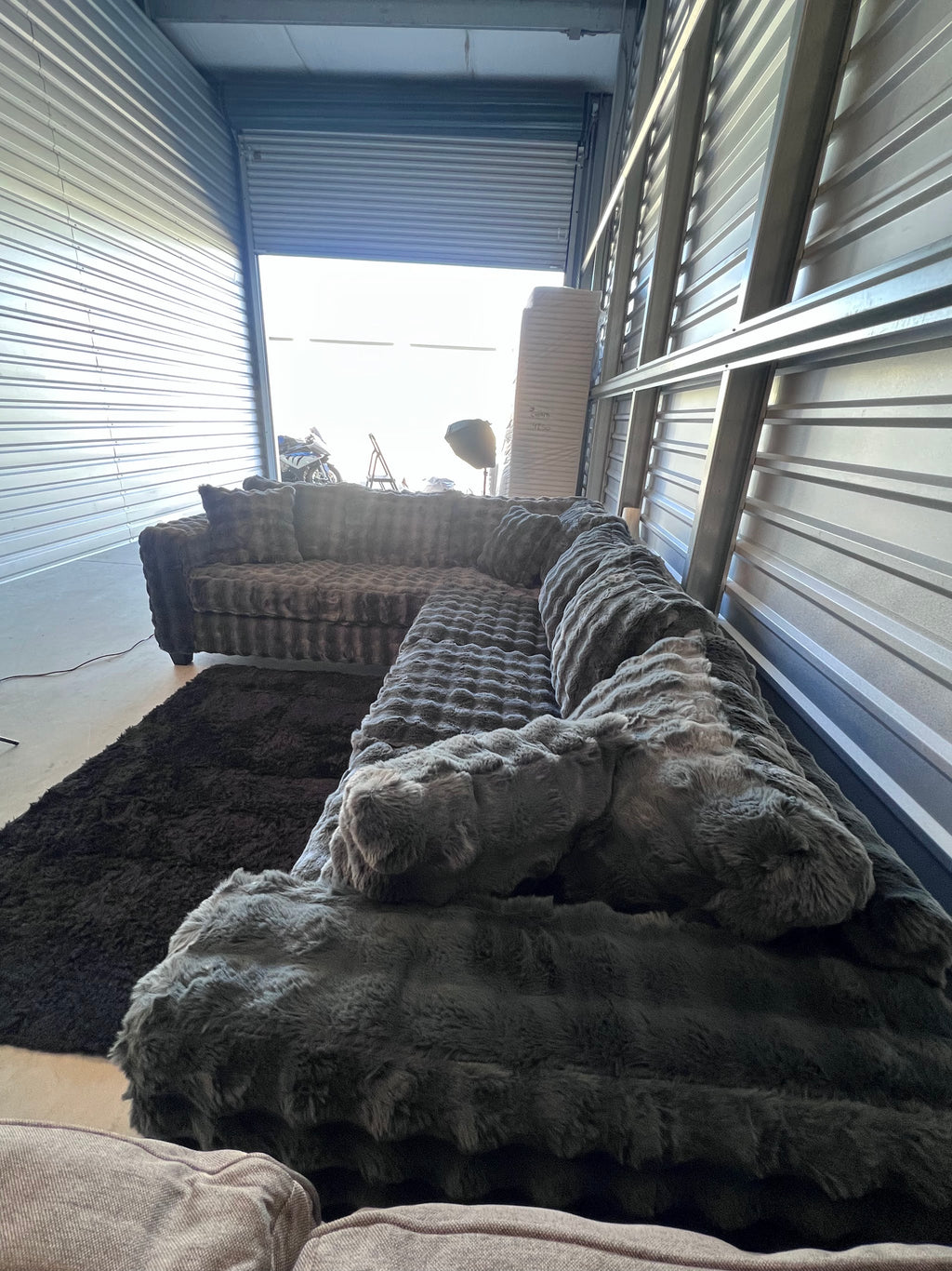 Waffle corduroy sectional in Grey, fabric close-up