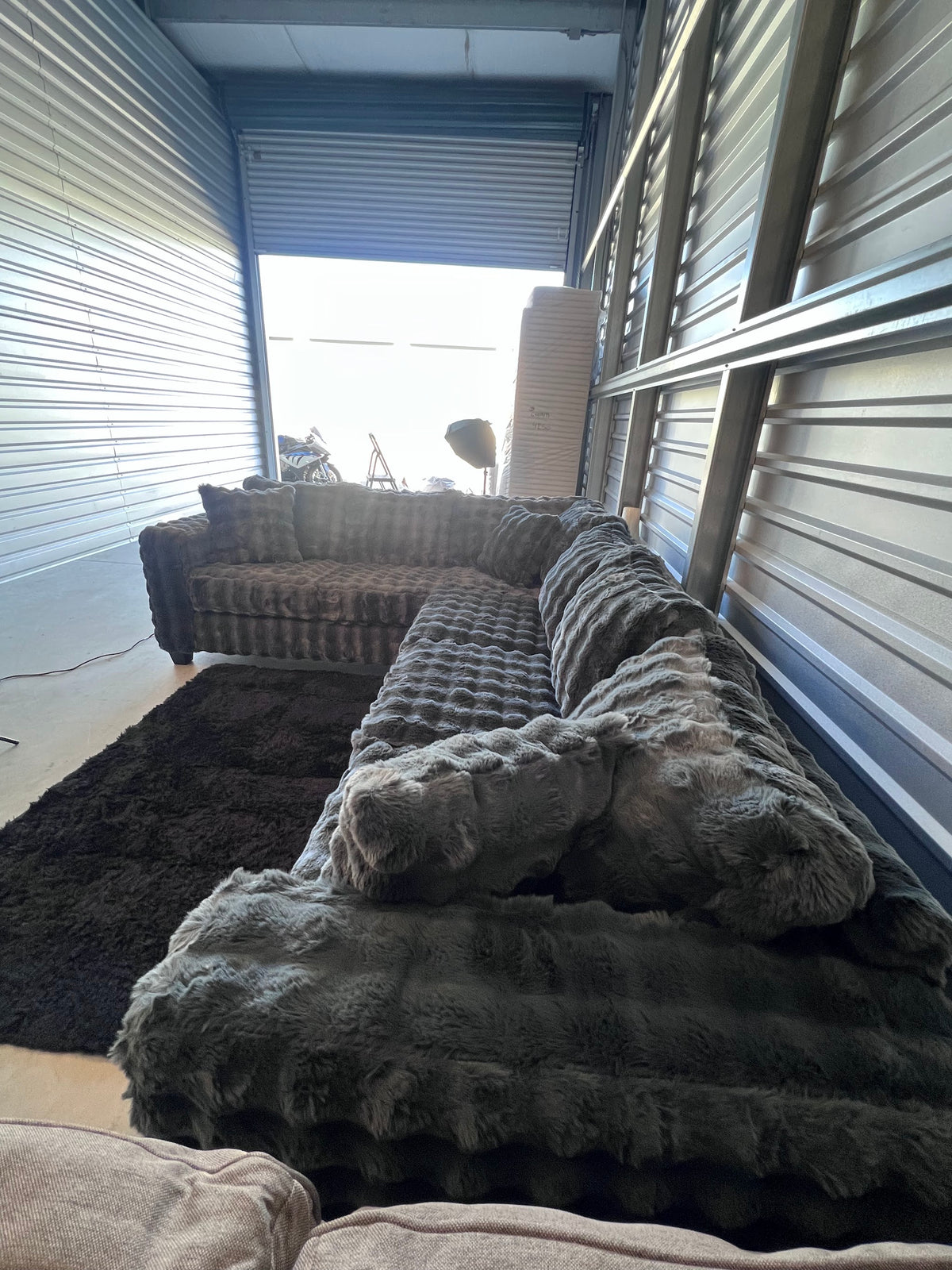 Waffle corduroy sectional in Grey, fabric close-up