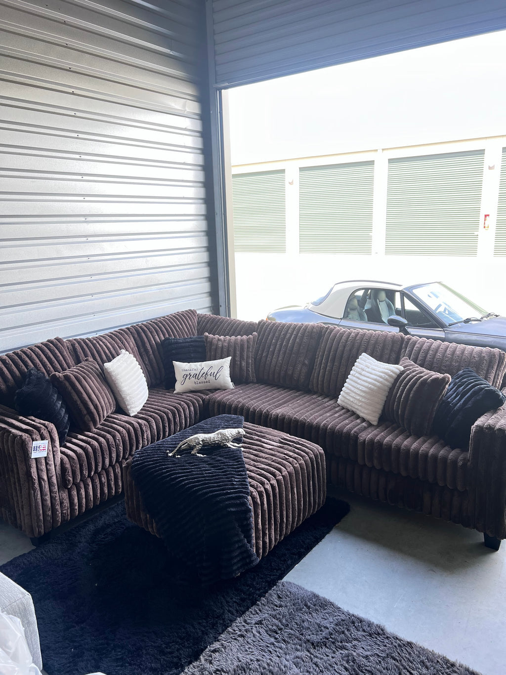 Upgraded corduroy sectional in Chocolate, angled view
