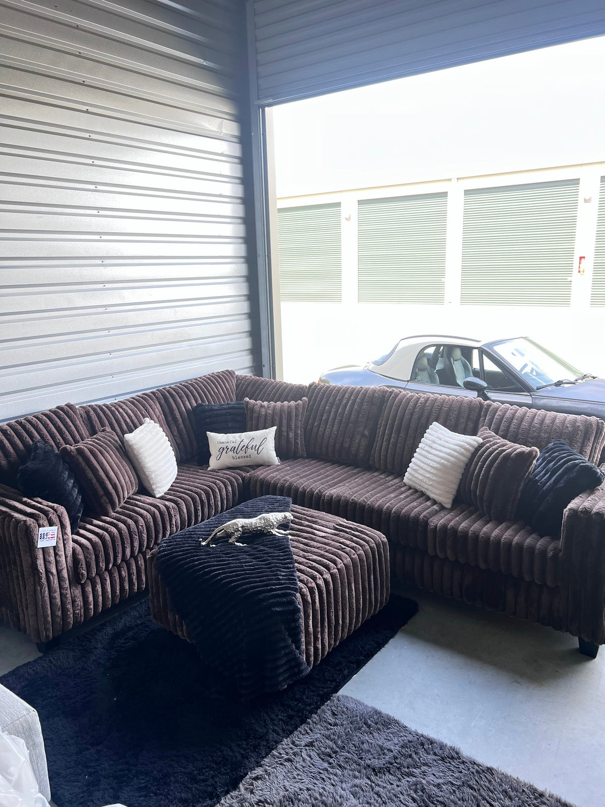 Upgraded corduroy sectional in Chocolate, angled view