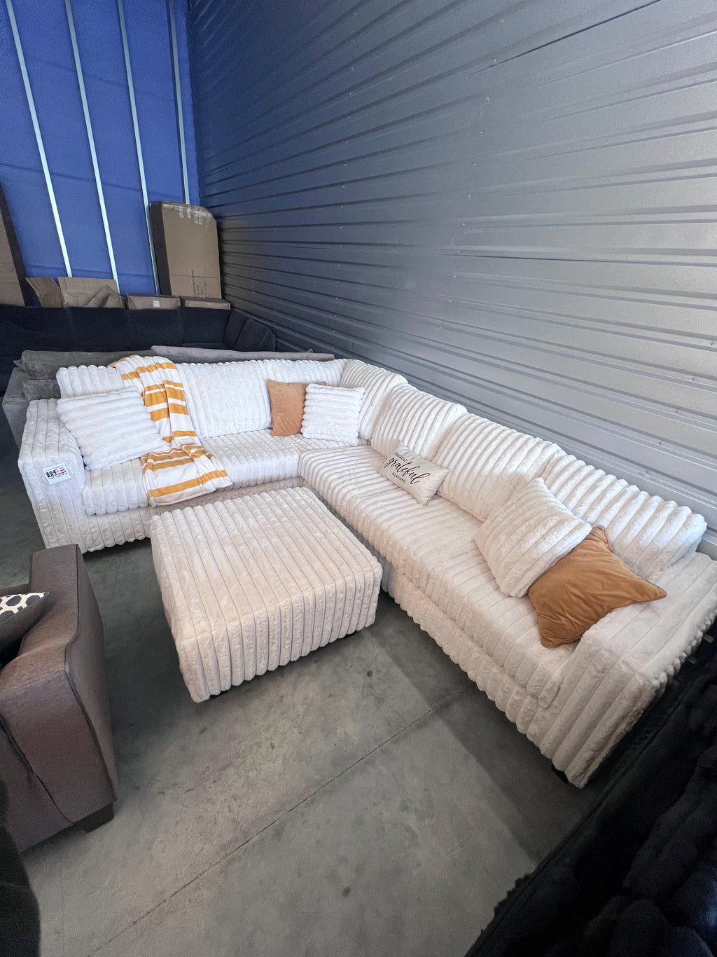 Upgraded corduroy sectional in Cream, angled view