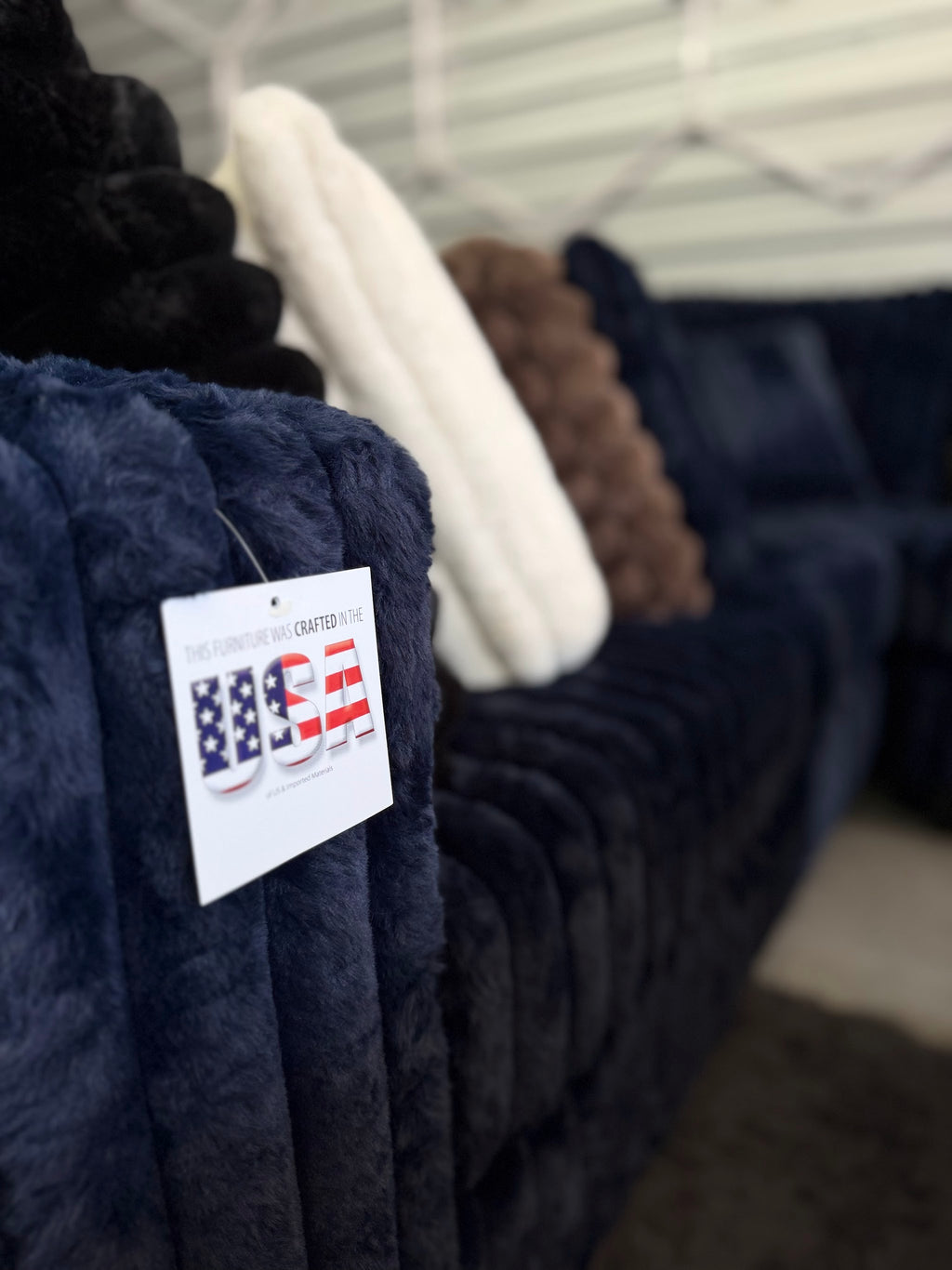 Upgraded corduroy sectional in Navy, fabric close-up