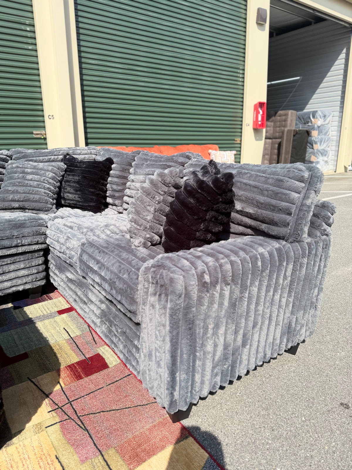 XL corduroy U-shape sectional in Gunmetal Grey, corner seat