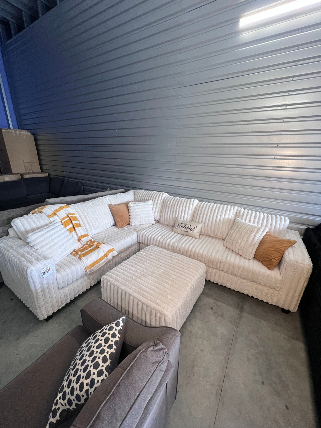 Upgraded corduroy sectional in Cream, full view
