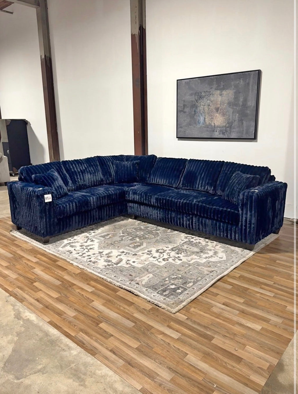 Upgraded corduroy sectional in Navy, full view