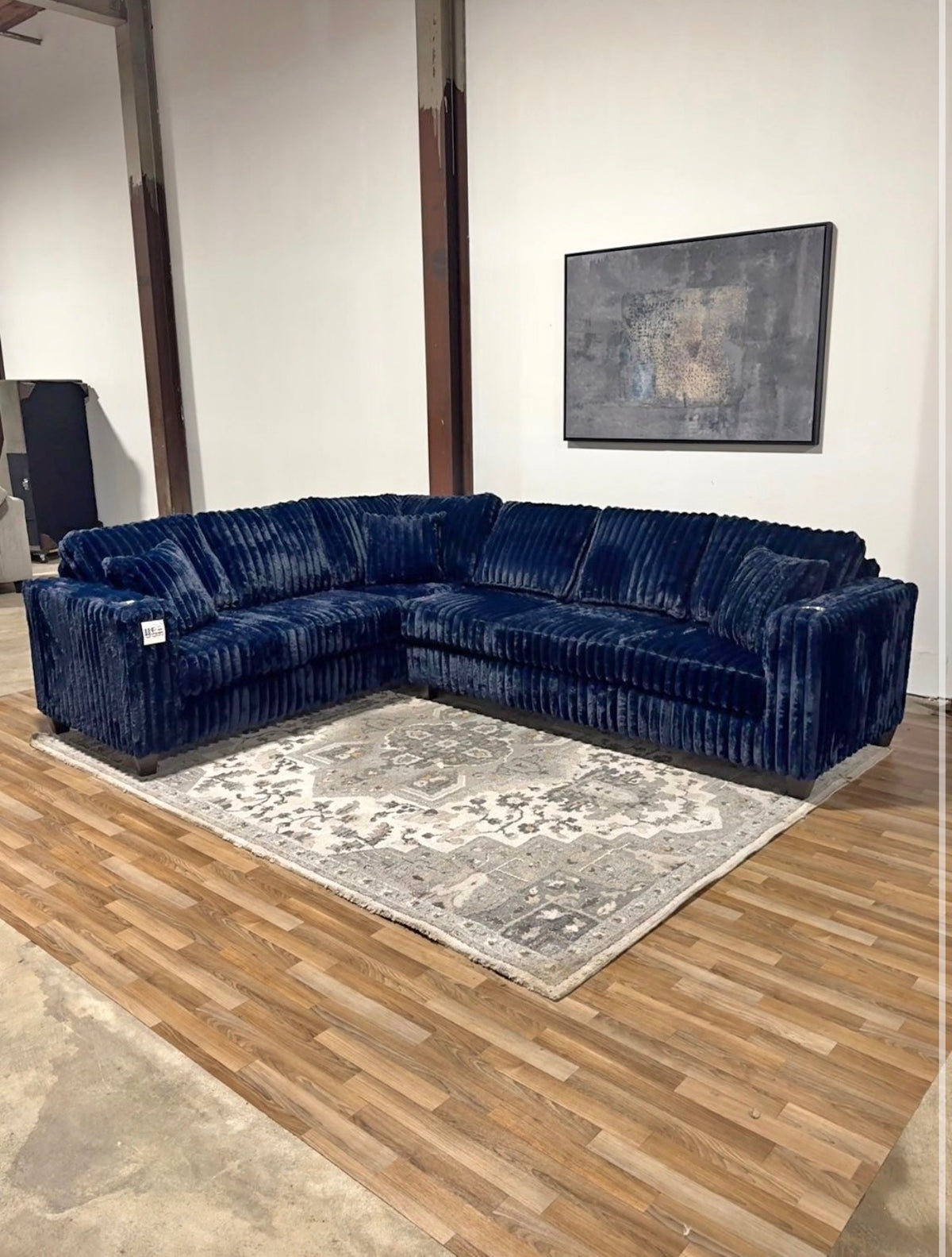 Upgraded corduroy sectional in Navy, full view