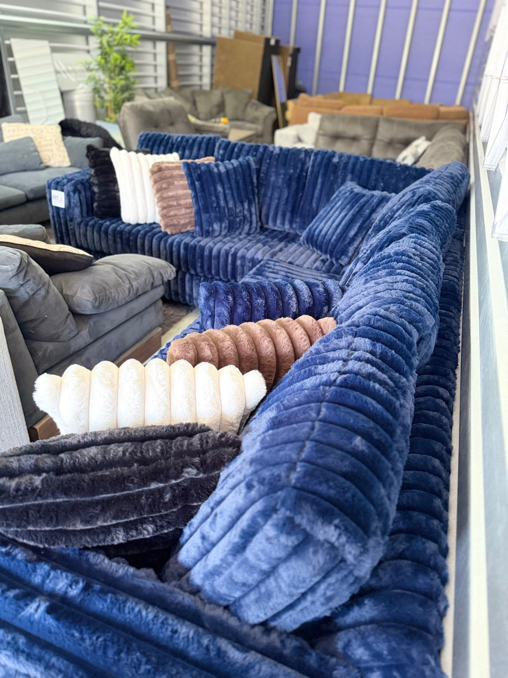 Upgraded corduroy sectional in Navy, corner seat