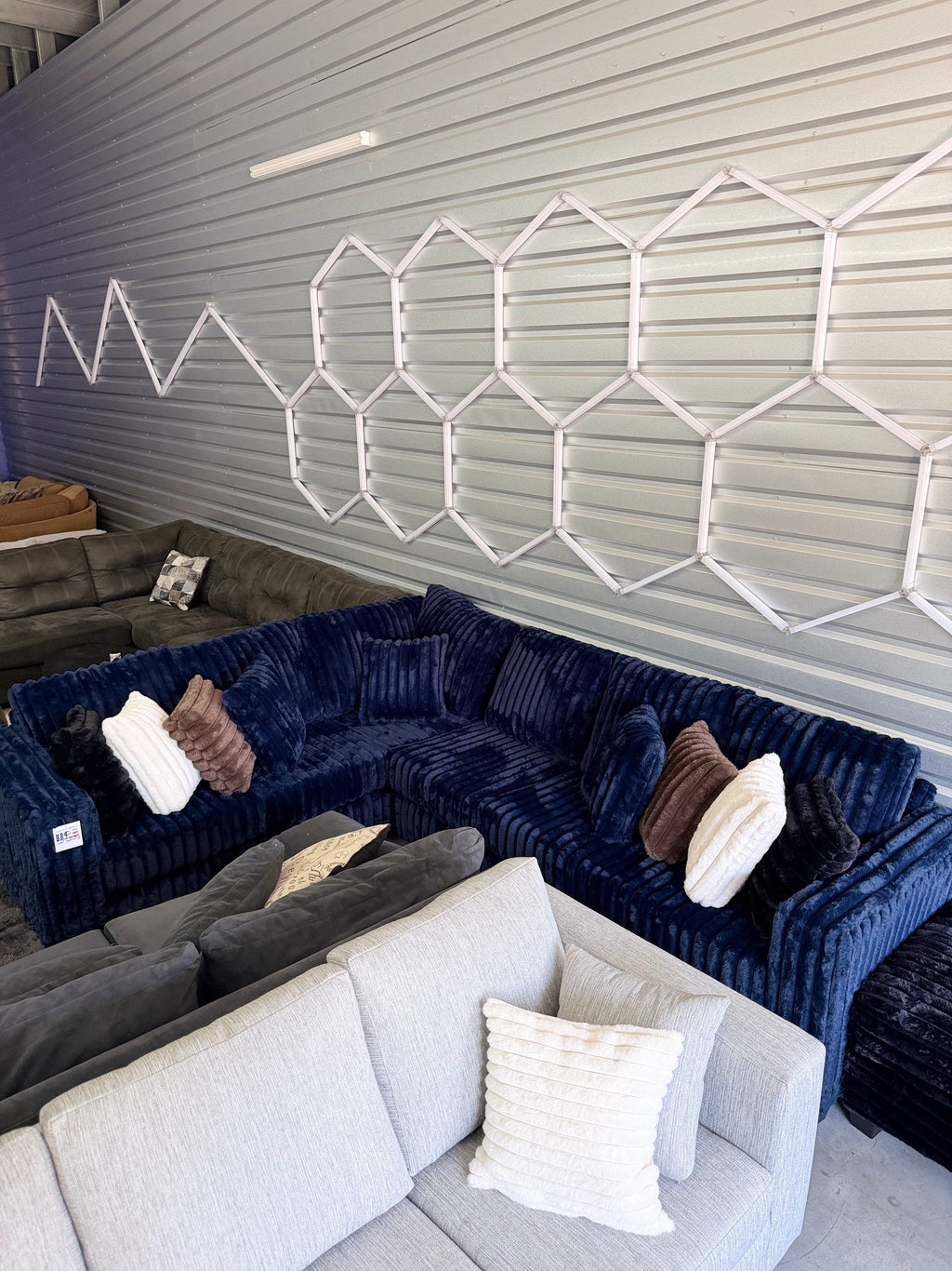 Upgraded corduroy sectional in Navy, front view