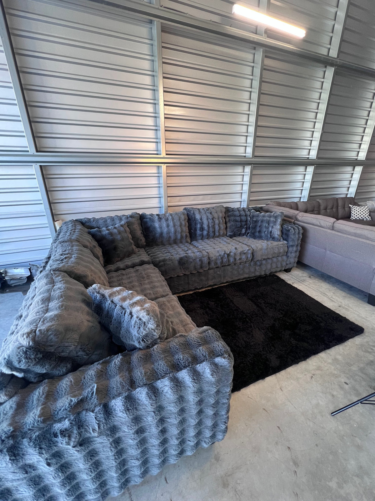 Waffle corduroy sectional in Grey, chaise view