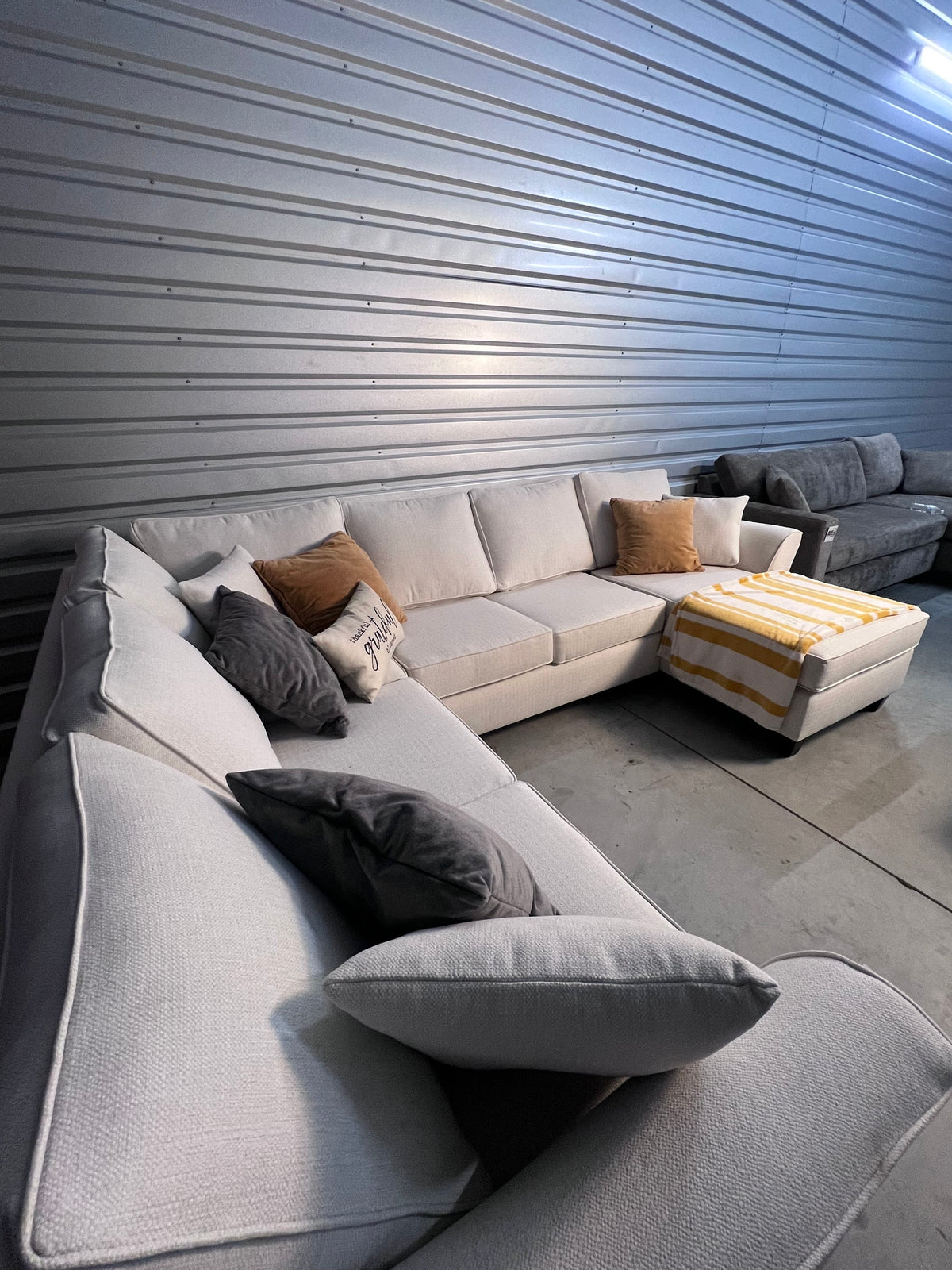 White U-shape sectional, right chaise, angled view