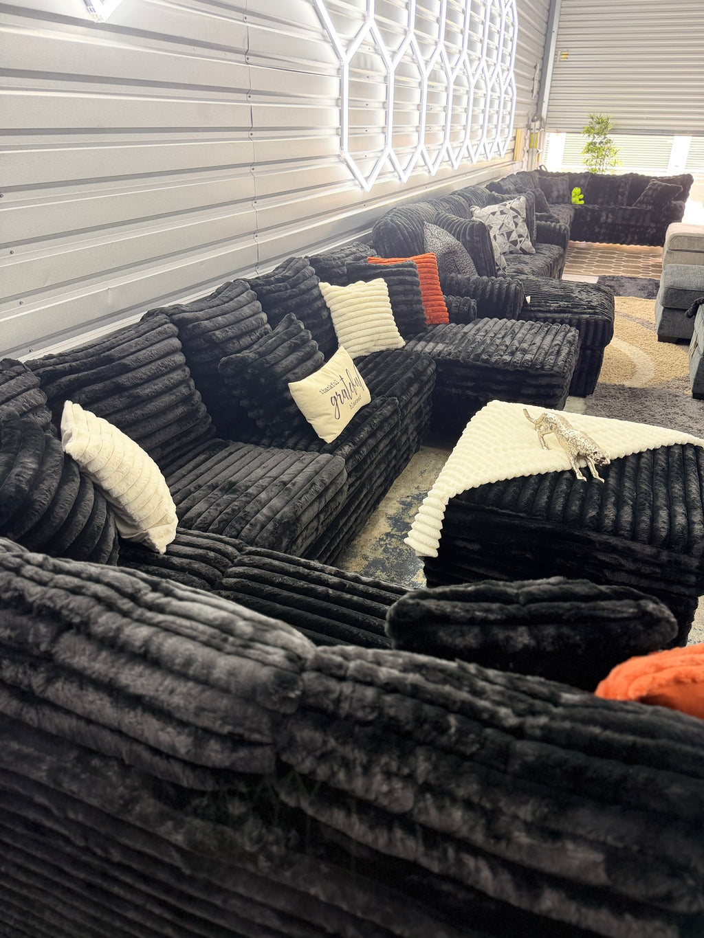 XL corduroy U-shape sectional in Black, side view