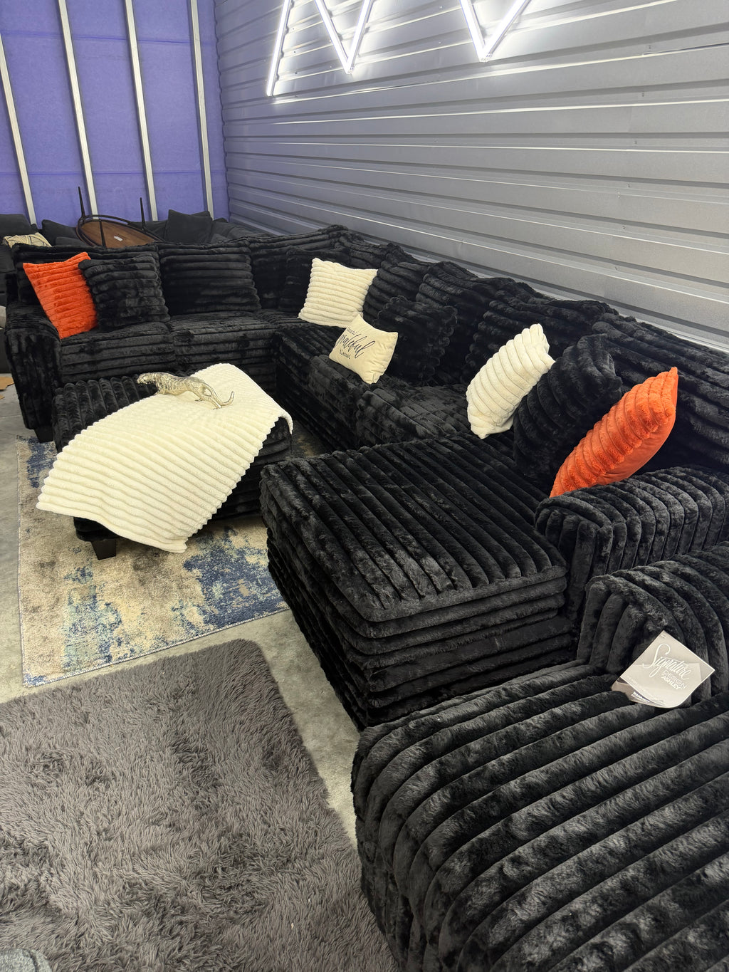 XL corduroy U-shape sectional in Black, corner view