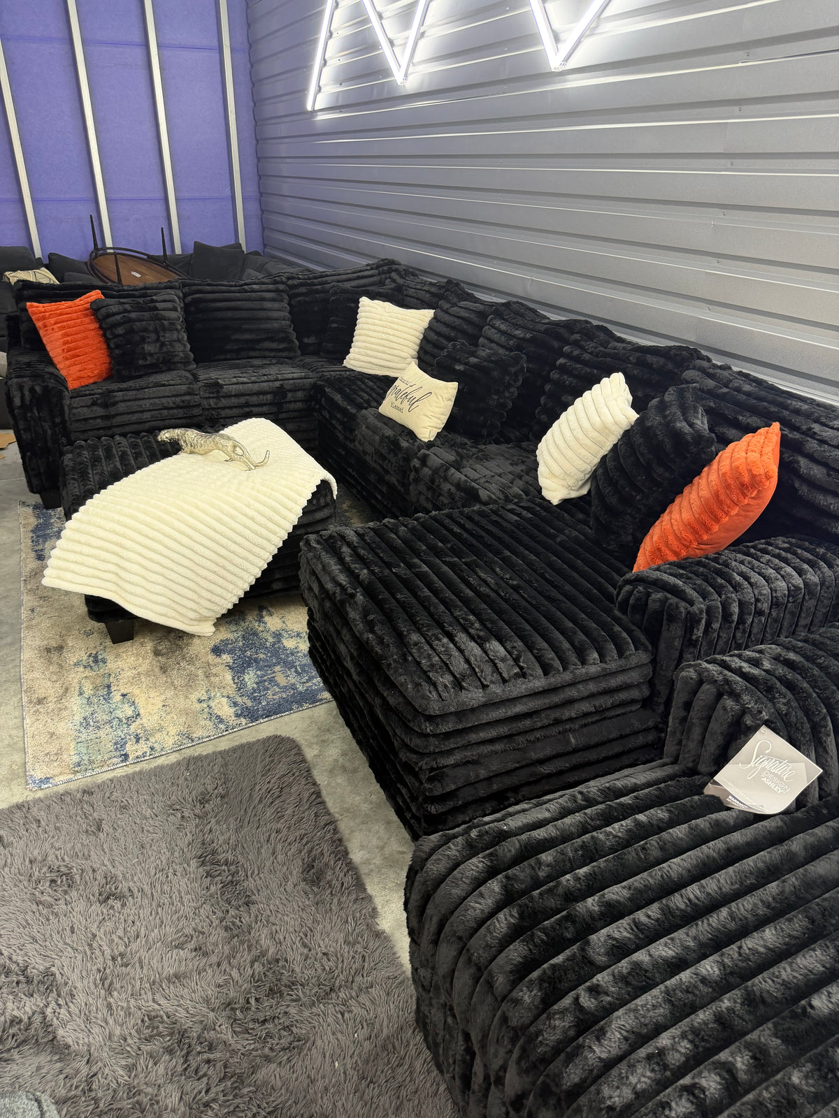 XL corduroy U-shape sectional in Black, corner view