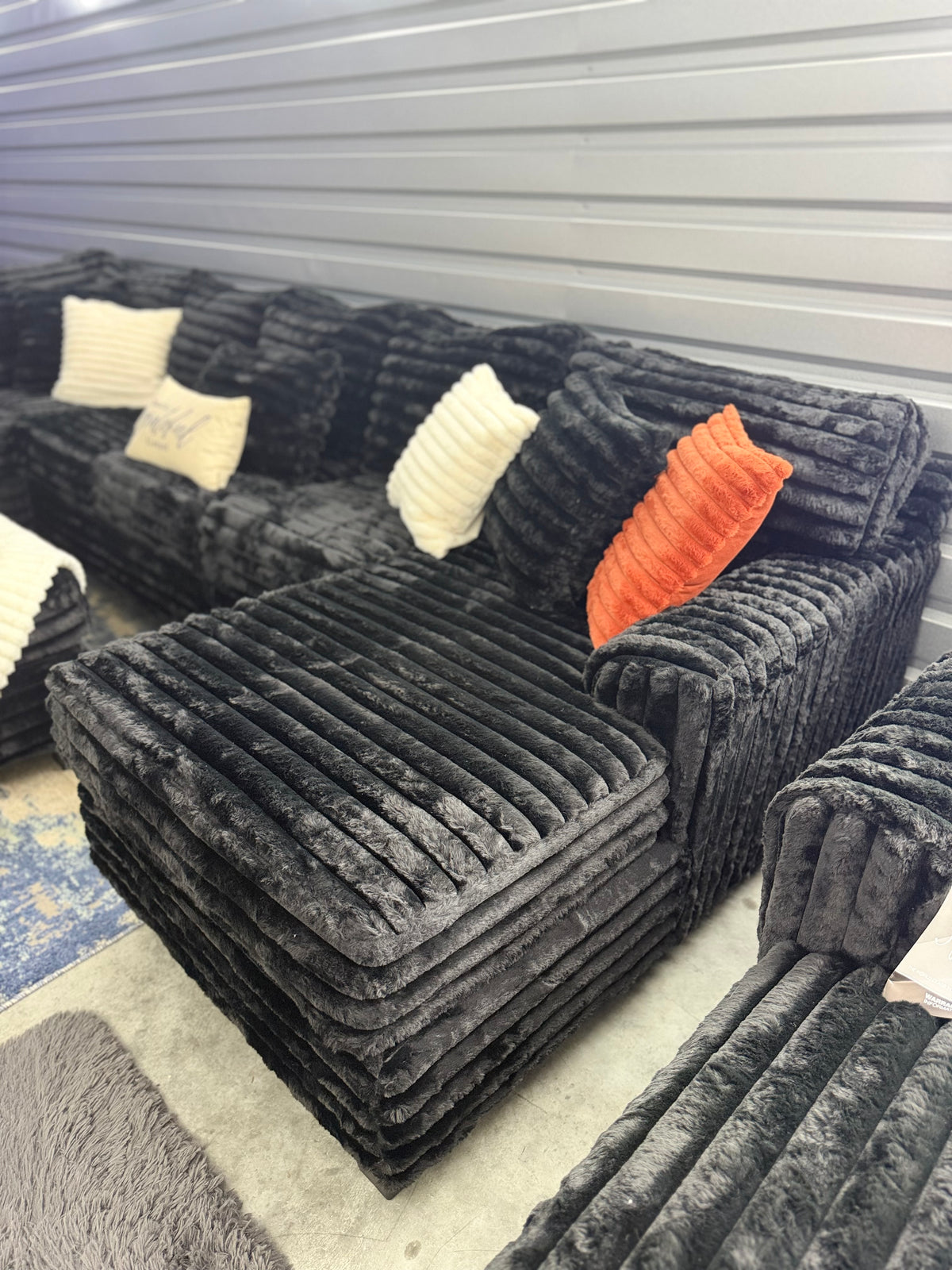 XL corduroy U-shape sectional in Black, chaise view