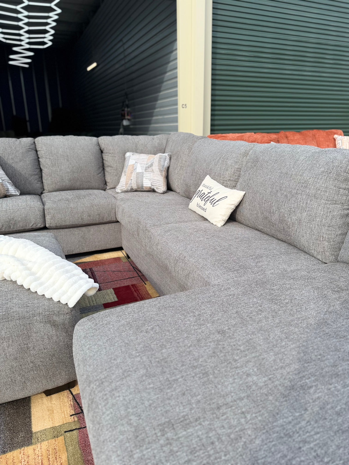 Ashley Newellen sectional, right chaise, corner view
