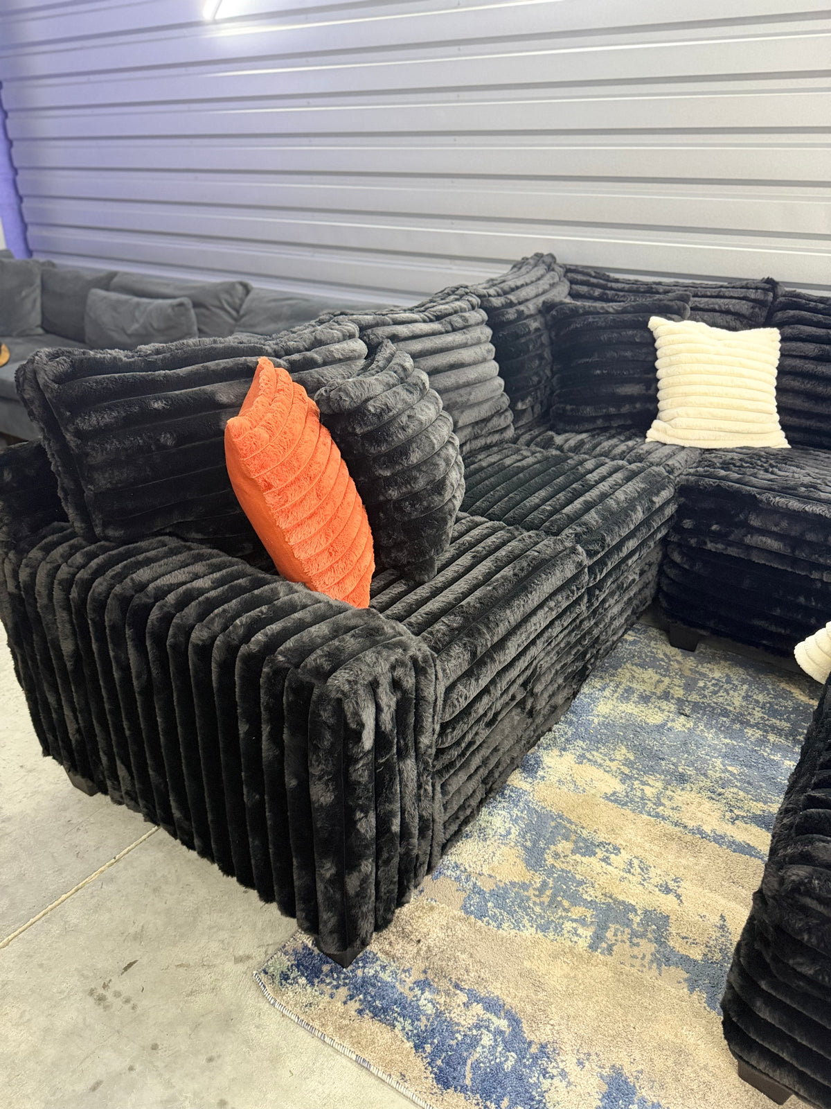 XL corduroy U-shape sectional in Black, arm detail