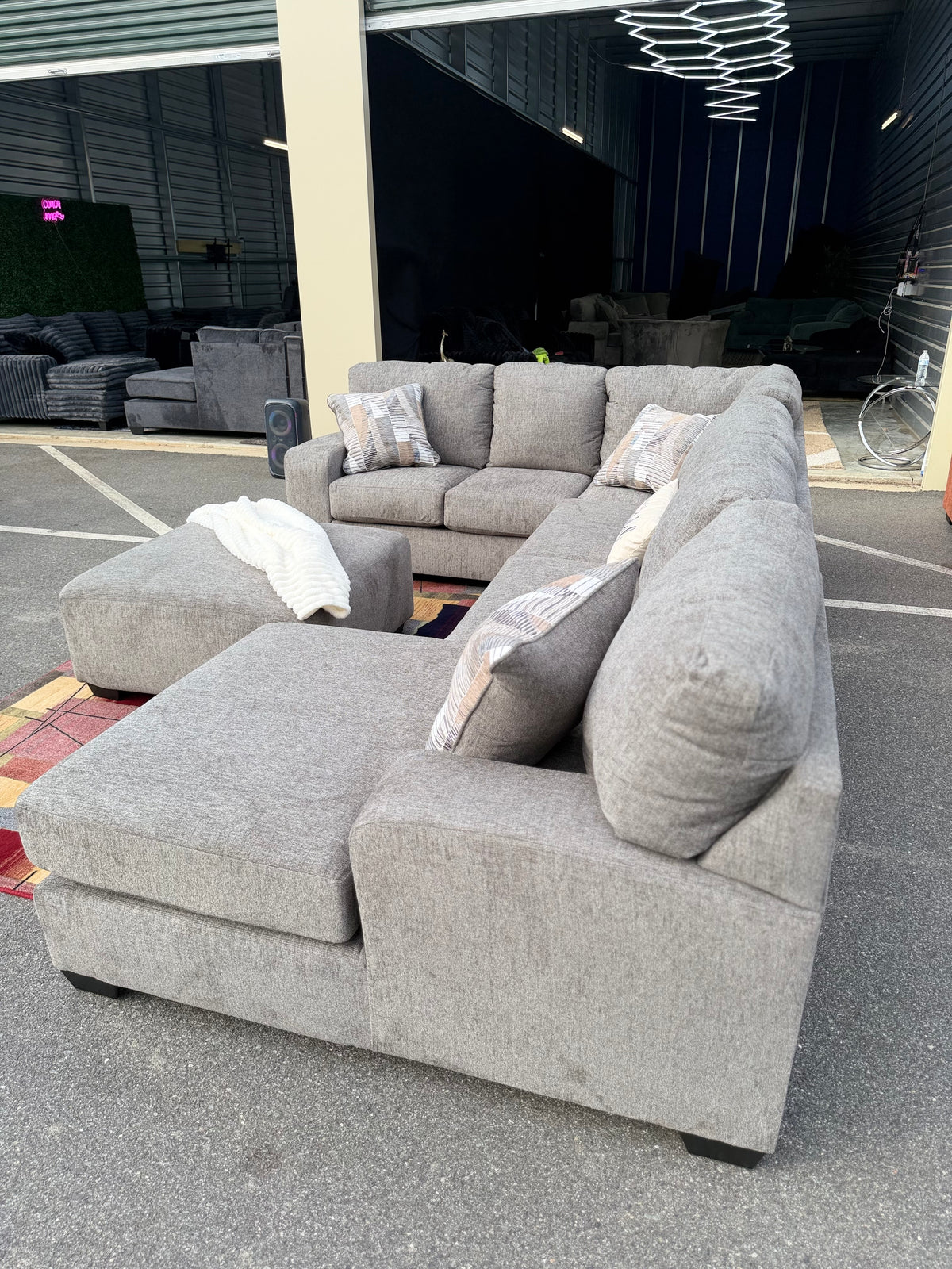 Ashley Newellen sectional, right chaise, side view